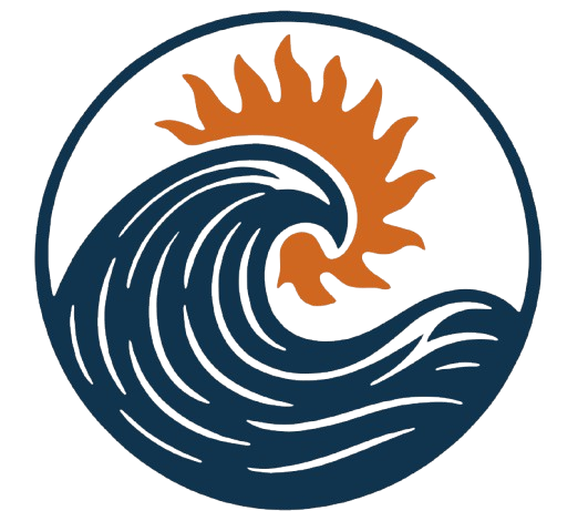Mar De Fuego wave and sun logo